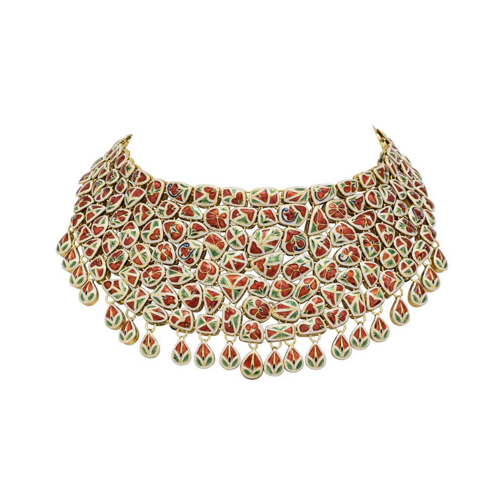 Regal Gold Choker Polki Cluster with Uncut Diamonds & Pear-Shaped Drops